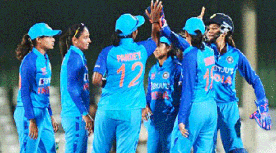 India Women, in a Twitter image on Tuesday, celebrate during their win over West Indies Women.