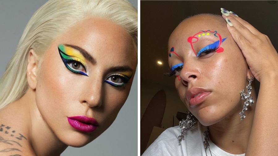 Take inspo from Lady Gaga and Doja Cat’s unique graphic eyeliner look an recreate your own