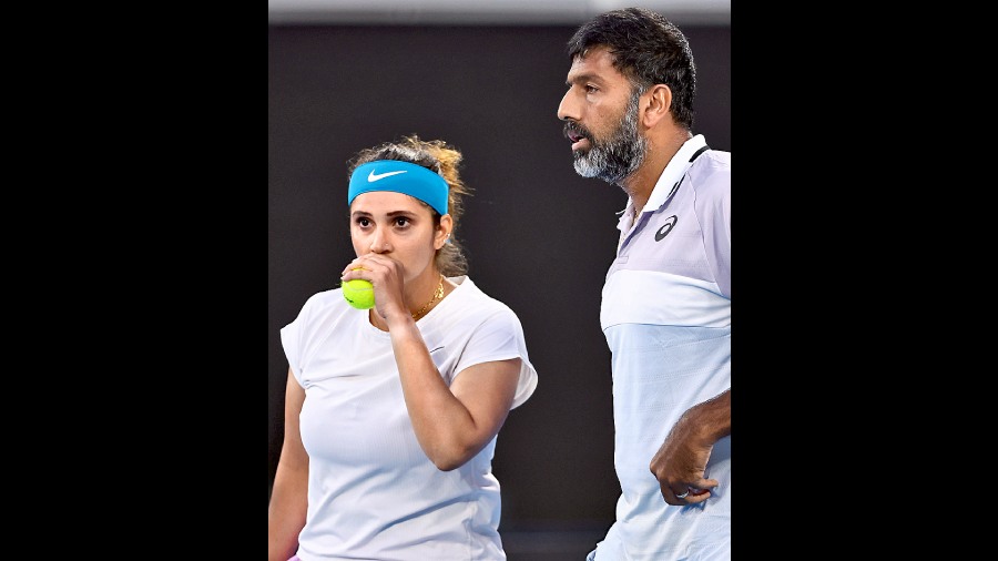 Sania Mirza and Rohan Bopanna during their mixed doubles semi-finals against Neal Skupski of Britain and Desirae Krawczyk of the United States at the Australian Open on Wednesday