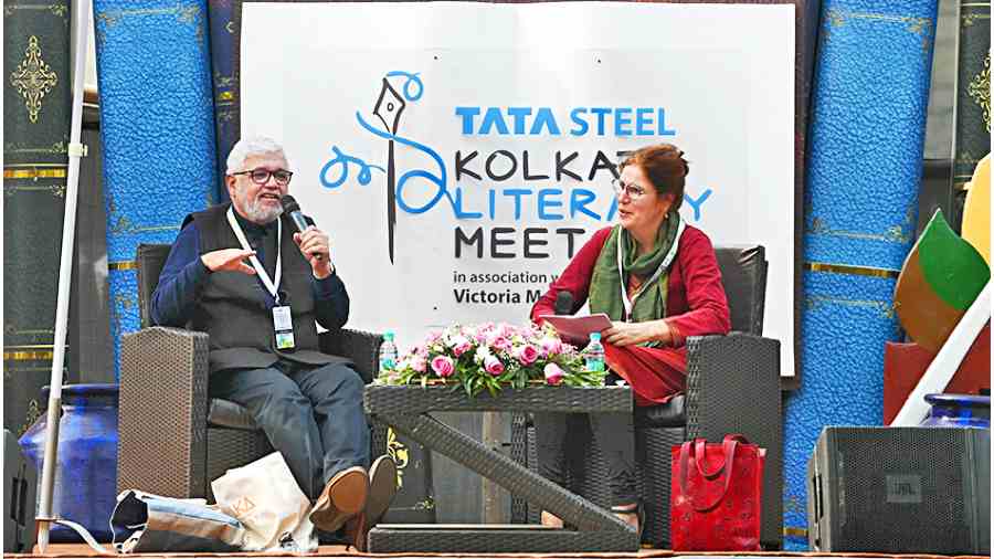 Amitav Ghosh and Annu Jalais in conversation at the Tata Steel Kolkata Literary Meet on Wednesday. 