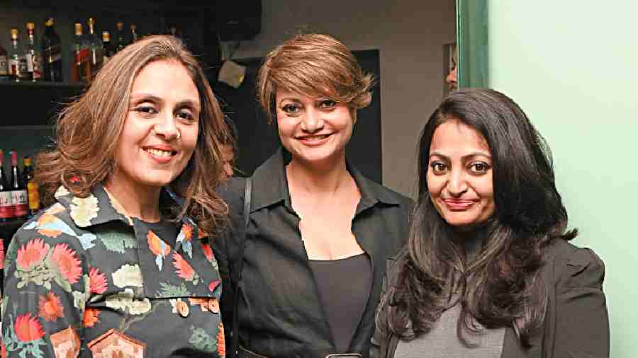 Author Shalini Modi (left), Pinky Kenworthy and Stuti Modi pause for a pose 