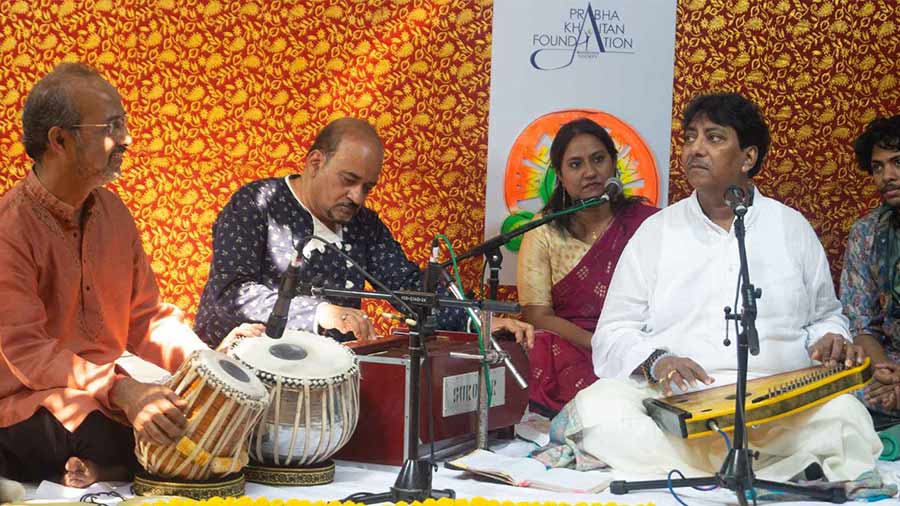 Padma Bhushan recipient Rashid Khan performs bhajans at a Saraswati Puja function organised by the Prabha Khaitan Foundation, in Bhowanipore 