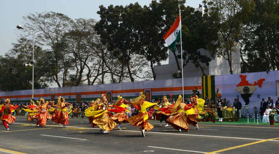 Dancers perform the Maruni dance, a traditional Nepalese folk dance form of the Magar community.