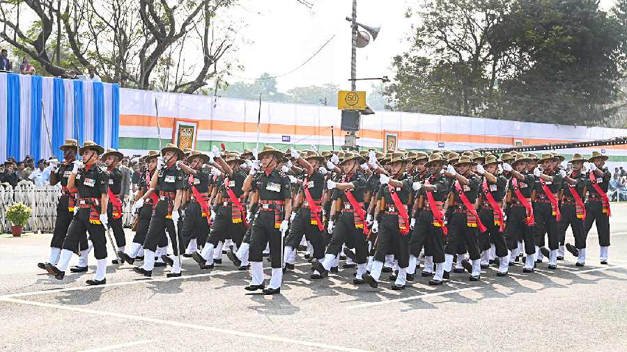The Assam Regiment contingent in the Republic Day parade on Red Road on Thursday