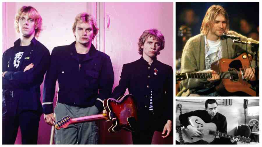 (Clockwise from left)The Police, Kurt Cobain, Nirvana, Johnny Cash