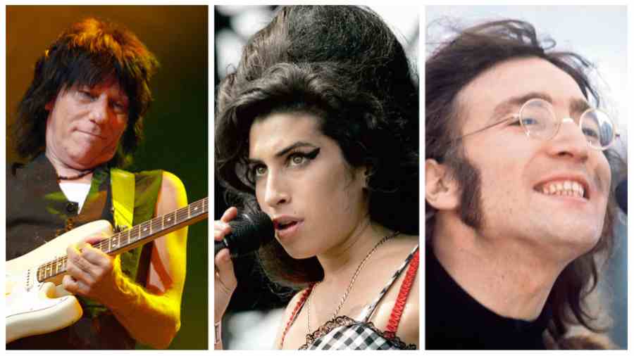 (L-R) Jeff Beck, Amy Winehouse, John Lennon