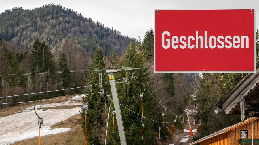 A ski slope without snow in Germany is closed down
