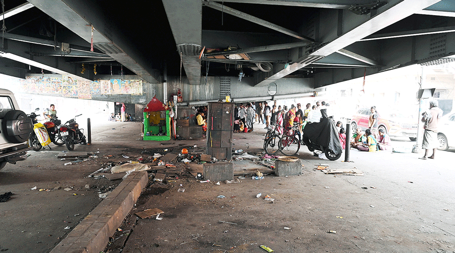 The stretch below the Gariahat flyover after belongings of squatters were removed on Friday morning