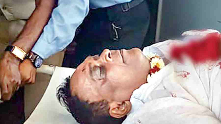 Odisha health minister NabaDas at a hospital after he was shot on Sunday.