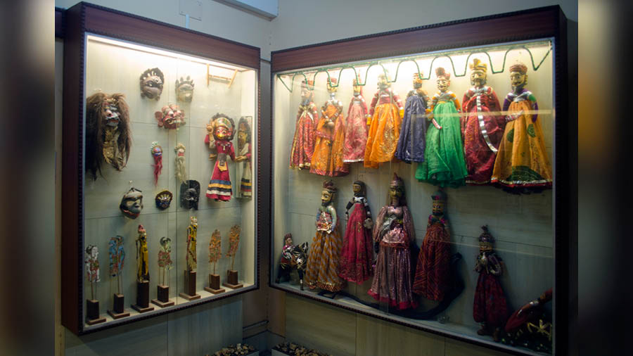 A collection of puppets at the Folk Gallery