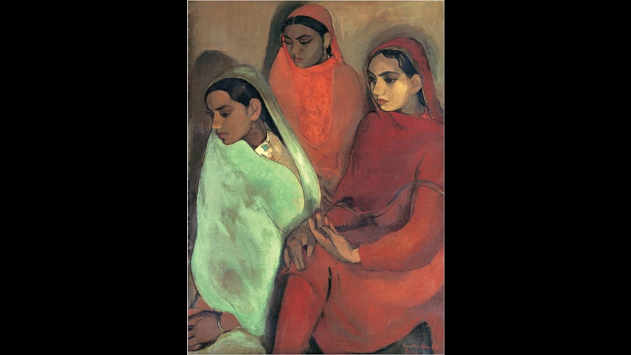 Sher-Gil's artwork titled 'Three Girls' won the Gold Medal at the annual exhibition of the Bombay Art Society in 1937. Three girls dressed in bright clothes, their facial expression says a lot about their lives and their destiny, their future. This is considered to be one of her most famous artwork.  