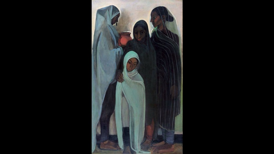 After moving from Paris to Shimla in 1934, Amrita Sher-Gil painted 'Hill Women' after observing the life of the Indian villagers. Her paintings from that time period, represented the village people and their way of life.  