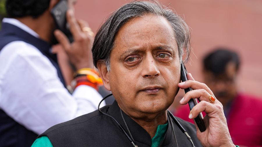 Congress MP Shashi Tharoor at Parliament House complex. 
