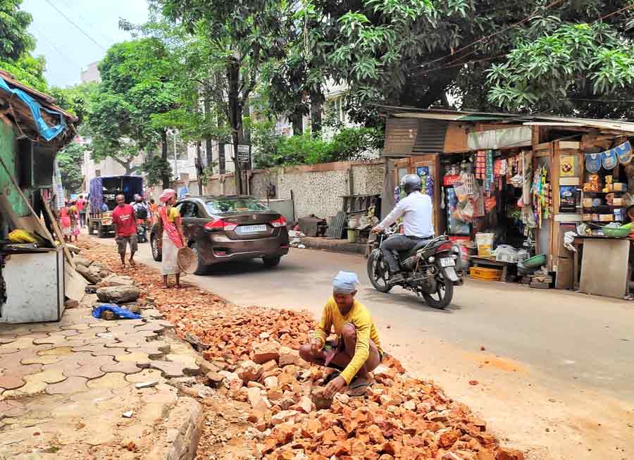 Road repair work in progress at Palm Avenue on Saturday 