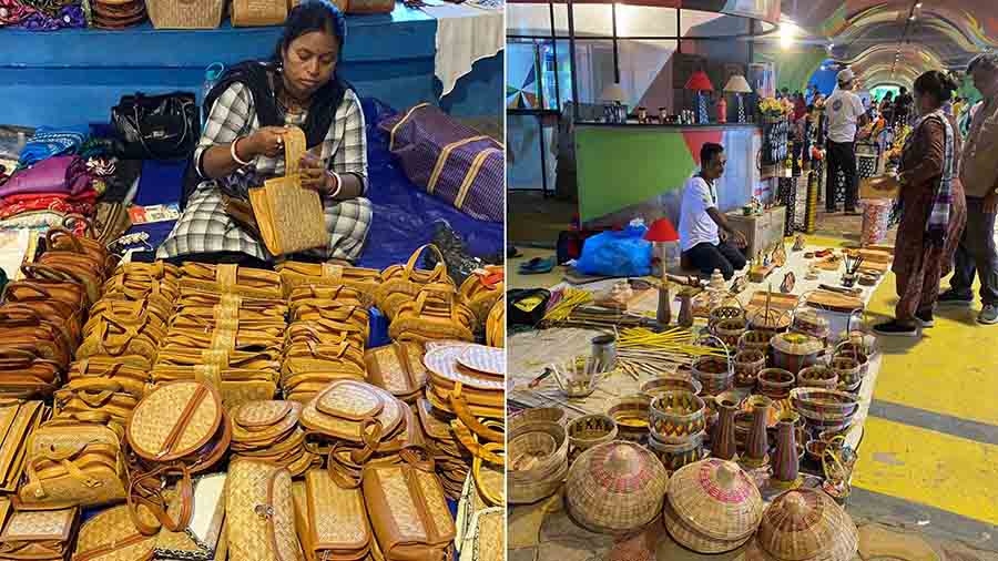 The fair, or haat, which is an initiative by the Creative Bengal Foundation, has a huge collection of home decor items, baskets, vases, sling bags, laptop sleeves, wallets and more made of cane 