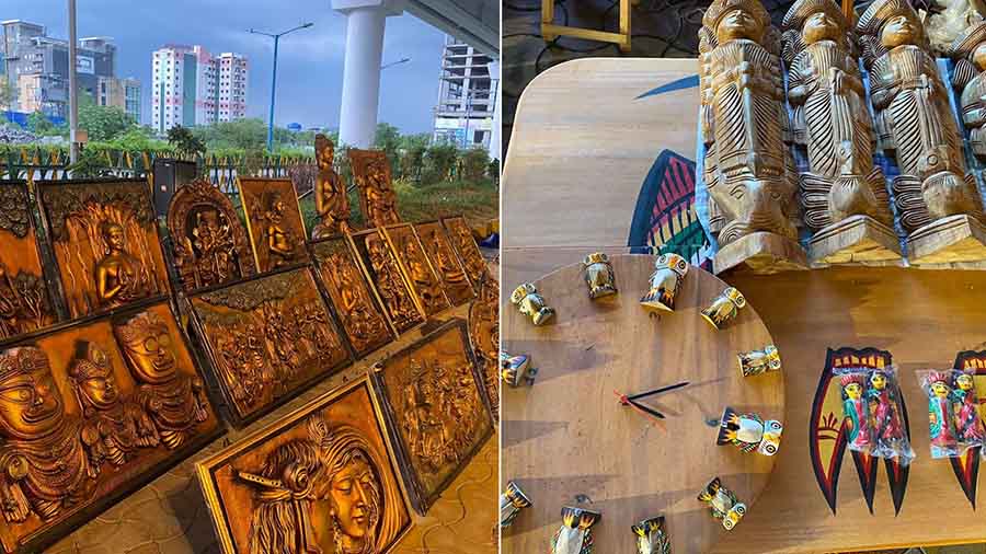 Wall decor pieces to wooden tables, designer clocks, wooden showpieces like owls, lawn chairs — if you are looking for an interior overhaul, you can browse through the many options here at the Sonajhuri Haat