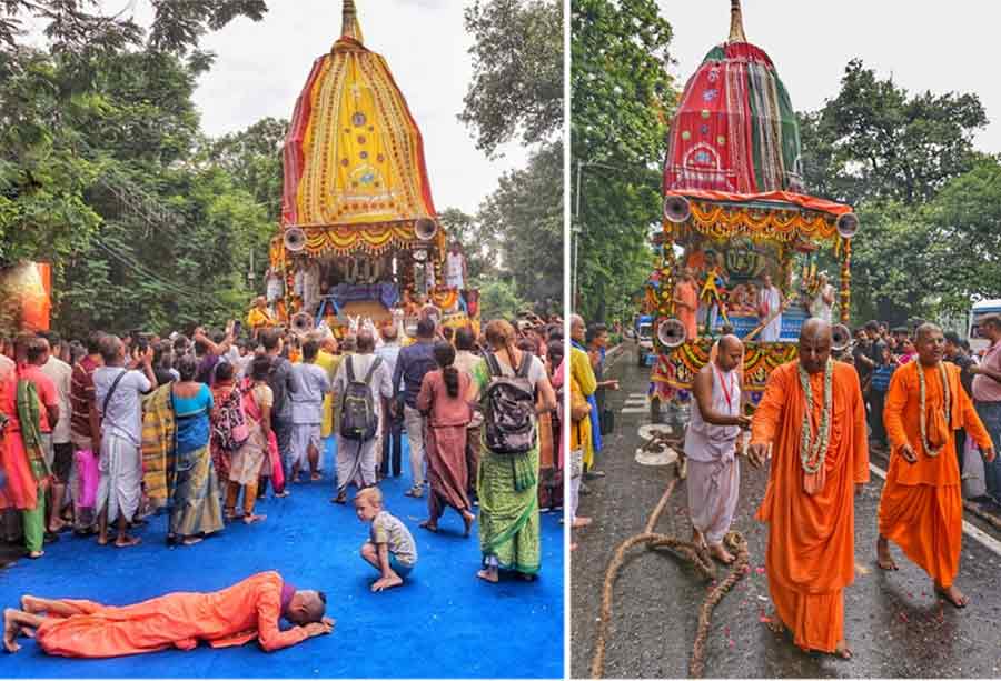 The Iskcon chariot returned to (Iskcon) temple from Maidan in a procession on the occasion of Ulta Rath on Wednesday