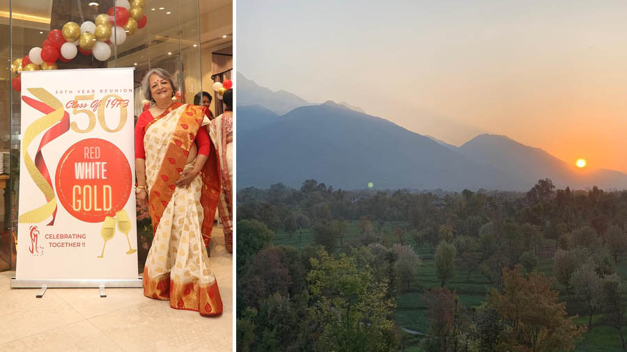 (L to R) Photograph of Ranjita Chakravarty during her visit to India in March 2023, and a photograph of a landscape