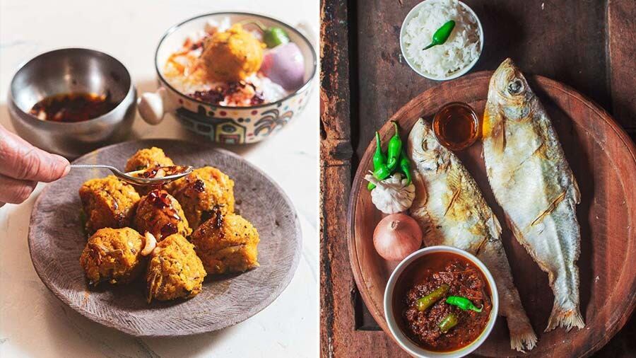 A ‘masoor dal bhorta’ and (right) ‘nona ilish bhorta’ from the kitchen of food blogger Debjani Chatterjee Alam 