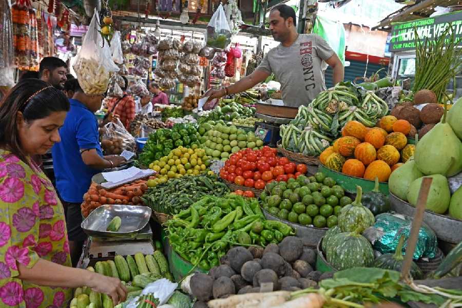 Vegetable stalls at Jadu Babu’s Bazar in Bhowanipore on Tuesday