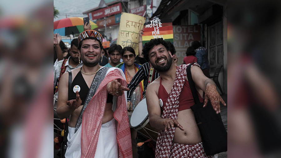 The couple dressed up and celebrating at Himachal’s inaugural Pride Walk in December 2021 at Palampur