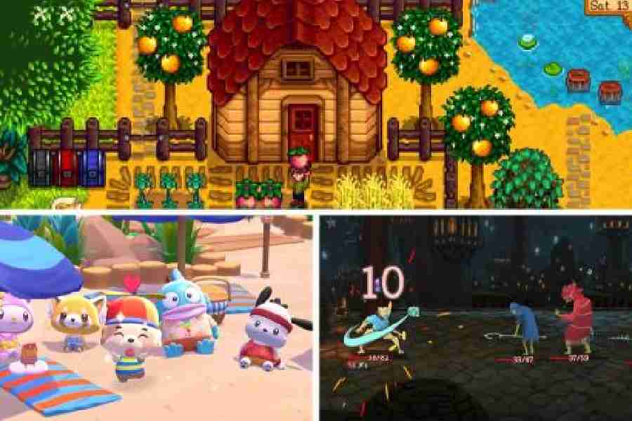New games coming on Apple Arcade in July (clockwise from top): Stardew Valley+, Slay the Spire Plus and Hello Kitty Island Adventure 