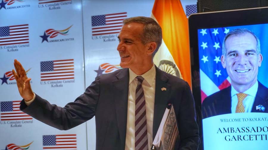Eric Garcetti during the pressmeet on Thursday at American Centre
