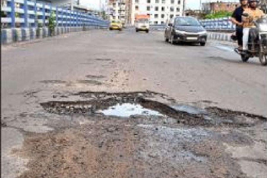 A pothole on the No 4 Bridge near Park Circus on Wednesday