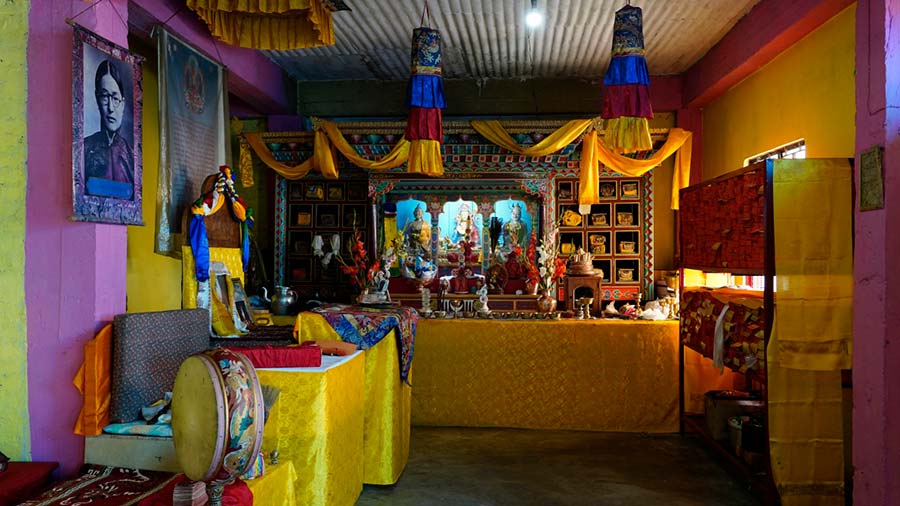Interiors of Urgen Dechen choiling monastery located about 1 km north from Chota Mangwa