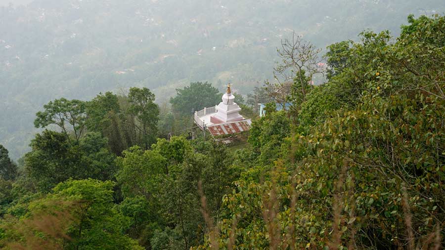 The Chorten of Dupkhang Choi Khorling Monastery as seen while hiking downhill