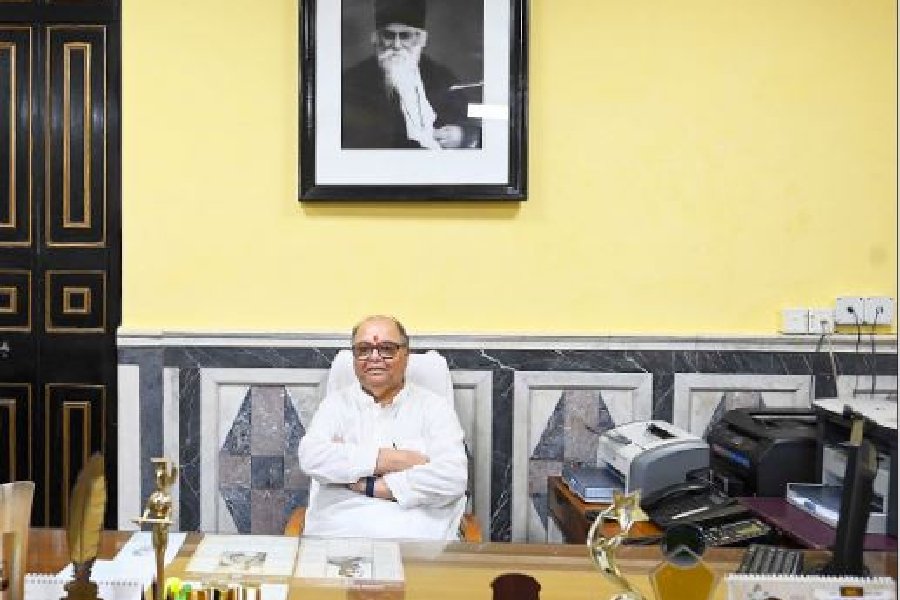 Former Karnataka High Court Chief Justice Subhro Kamal Mukherjee after taking over as officiating vice-chancellor of Rabindra Bharati University on Friday afternoon