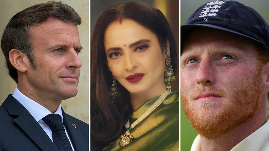 (L-R) Emmanuel Macron, Rekha and Ben Stokes are among the newsmakers of the week