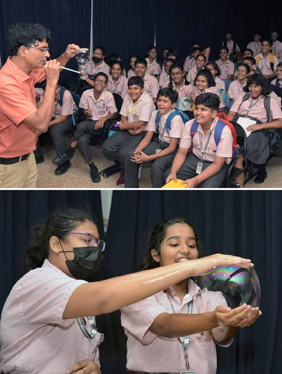 A science demonstration was held at the Birla Industrial and Technological Museum (BITM) on Friday for students of The Future Foundation School and South City International School.  