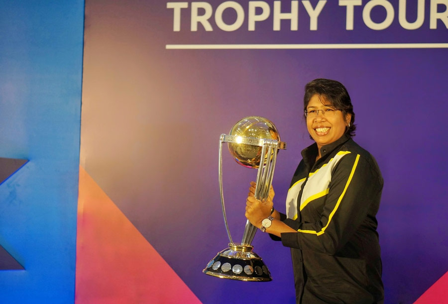 The ICC Men's World Cup was displayed at Modern High School for Girls, Kolkata, on Thursday. Jhulan Goswami visited the school and interacted with the students on the occasion