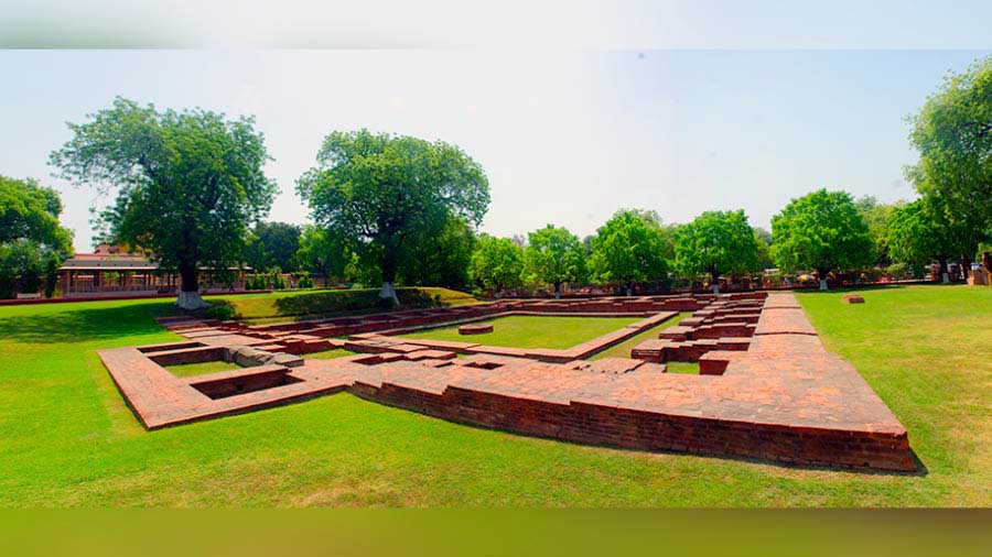 An excavated monastery at the main archaeological site of Sarnath