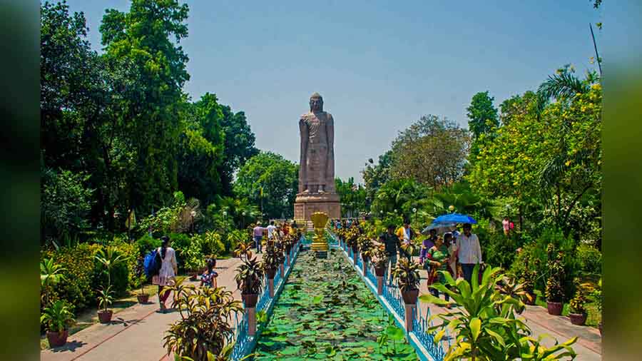 The standing Buddha statue at Sarnath, which towers at a height of 86 feet