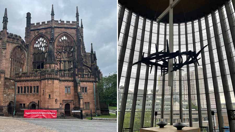 Coventry Cathedral, and the Cross encircled by a crown of thorns