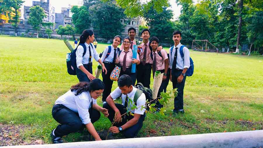 Students of St Mary’s School, Dumdum, in ward number 2, borough I, planted 50 saplings provided by the parks & squares department of Kolkata Municipal Corporation 