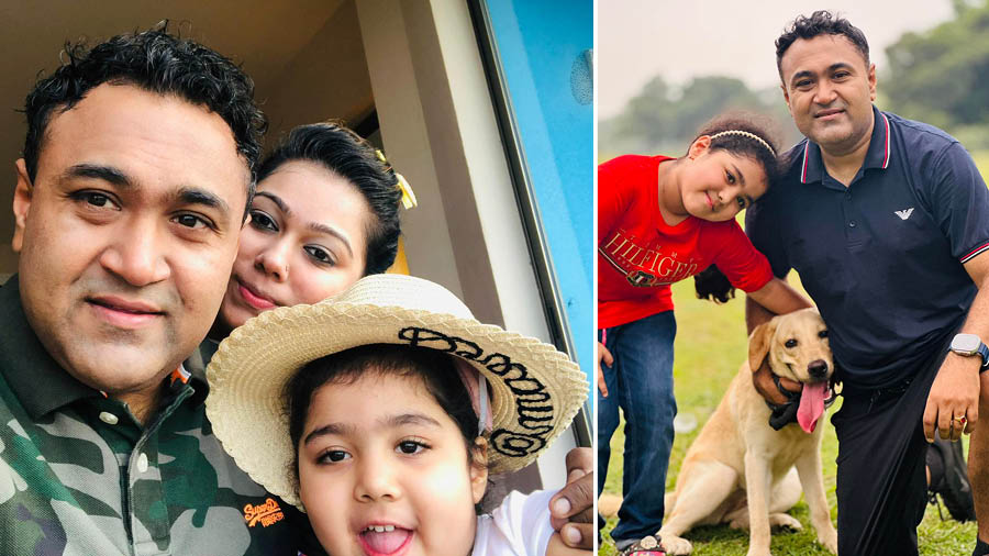 With wife Sanjana, daughter Shanaya and pet labrador Sushi