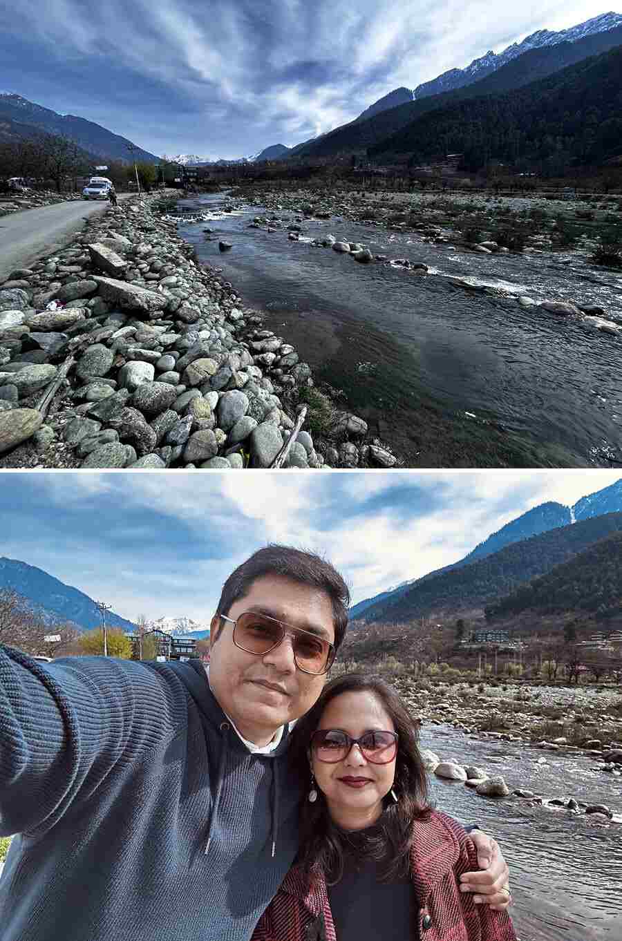 (Top) Lidder river in front of our hotel at Pahalgam and (above) time for a quick duofie 