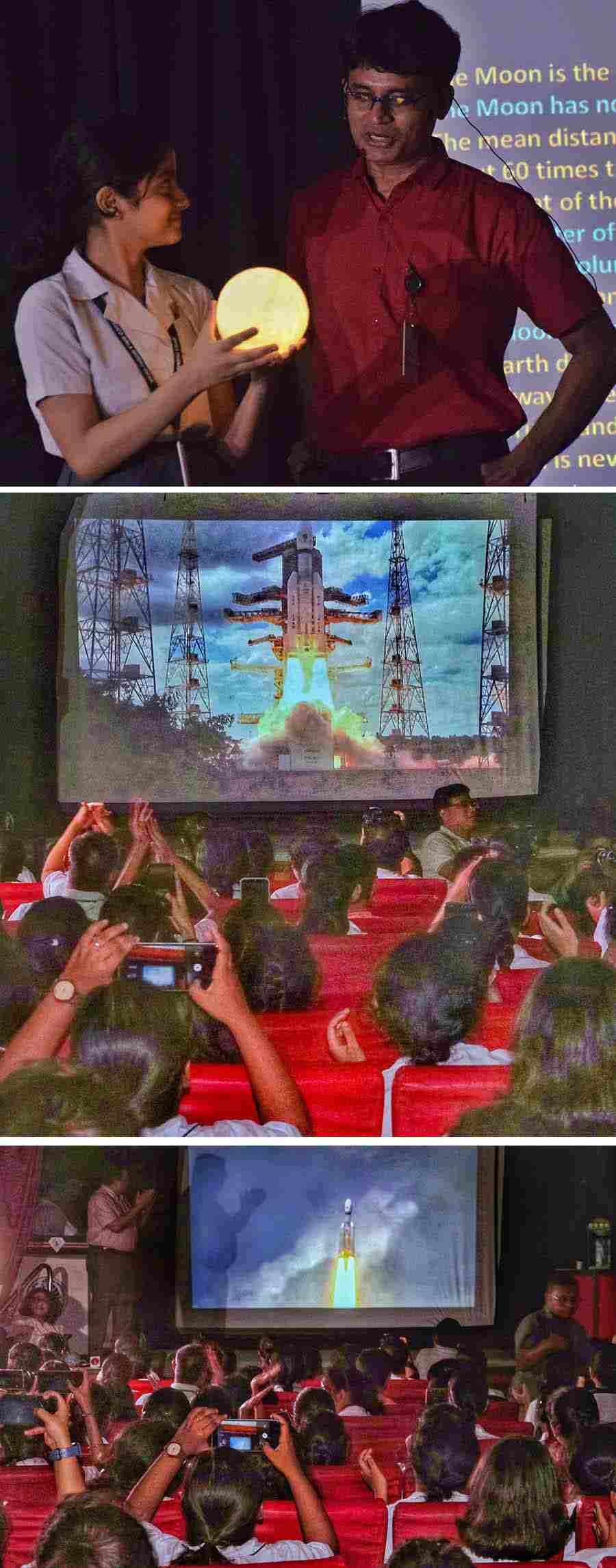 School students enjoyed the launch of Chandrayaan 3 at Birla Industrial and Technological Museum on Friday afternoon