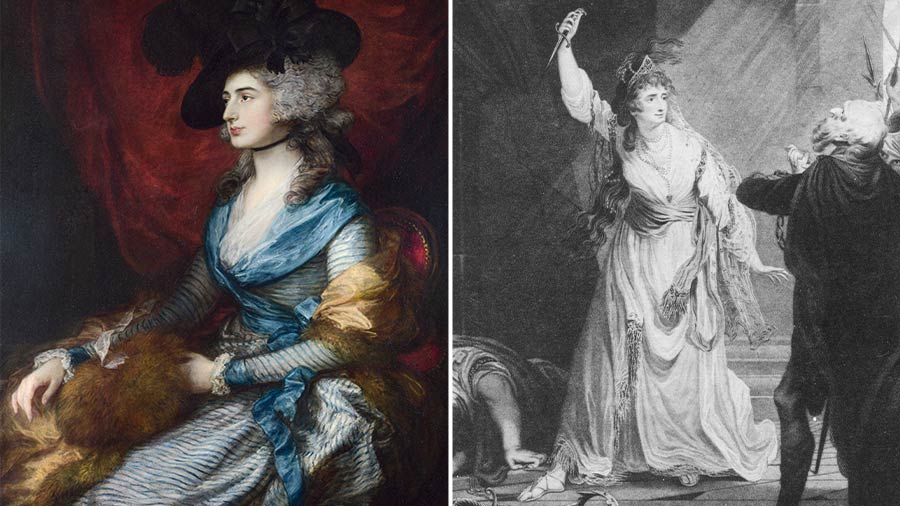 L-R: A portrait of Sarah Siddons, and Sarah Siddons on stage 