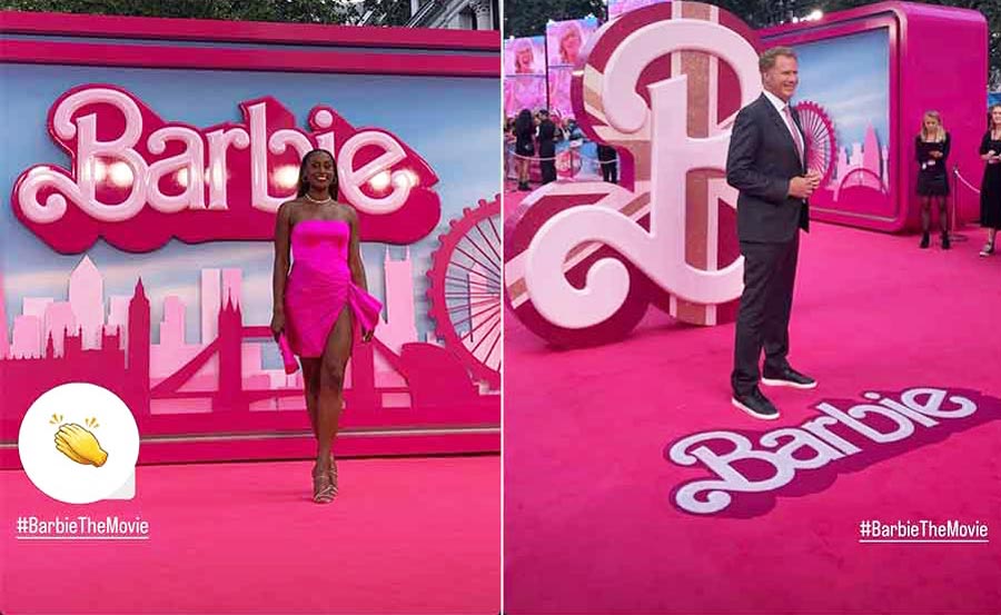 Issa Rae, who plays President Barbie in the film, showed up in a hot pink off-shoulder dress and a pink clutch to match the theme. Her co-star Will Ferrell, who plays a human in the movie, looked dapper in a black suit. 
