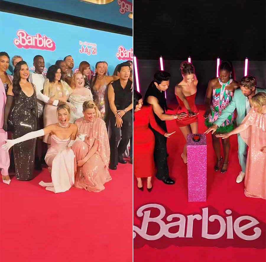 The cast and crew of Barbie posed for a group photo after launching the movie at the event.