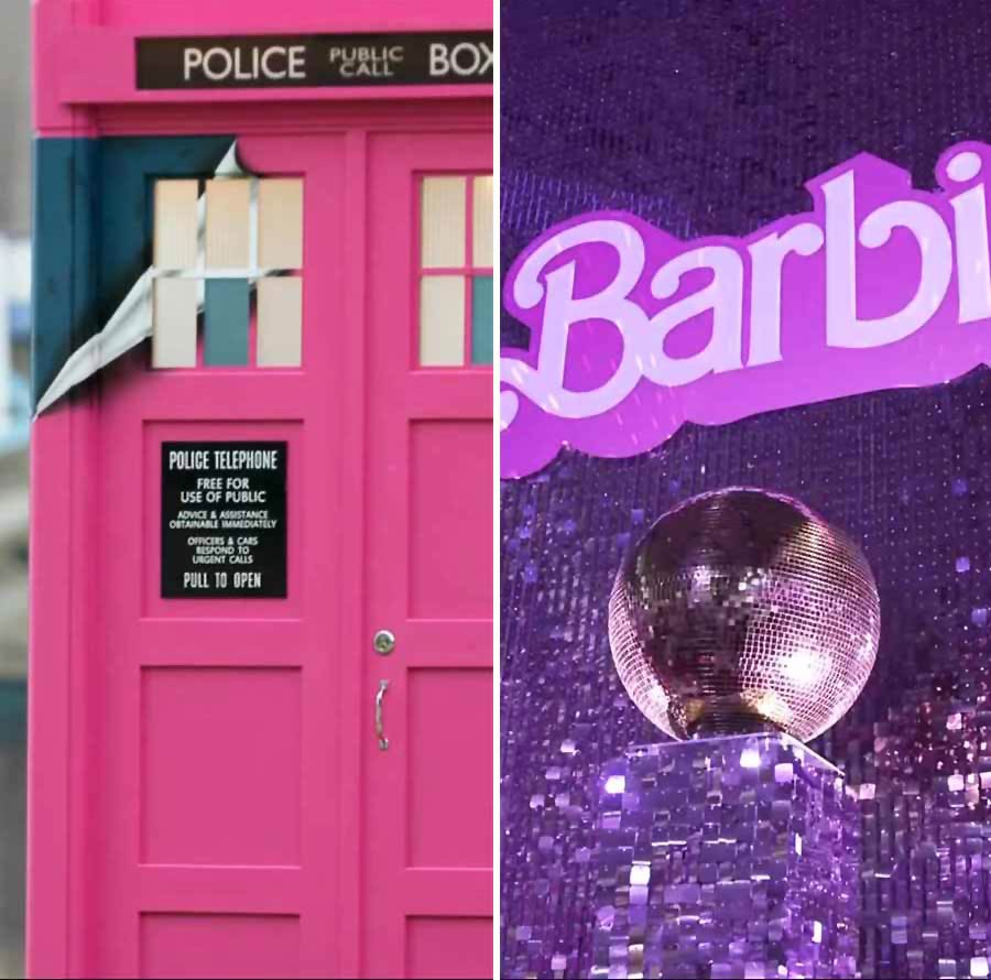 The classic London telephone box was painted in hot pink to promote the movie. The Barbie film logo also lit up the stage.
