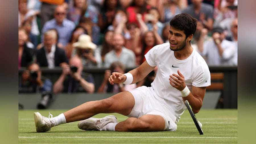 An emotional Alcaraz after becoming the first man to defeat Djokovic on Centre Court at SW19 since Andy Murray in 2013