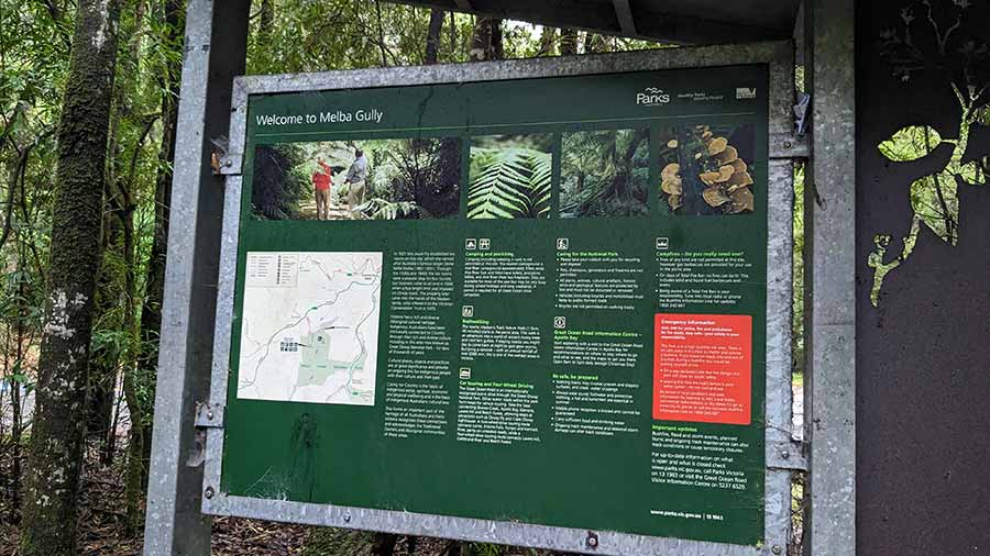 All about Melba Gully National Park - a board at the entrance to the trail 