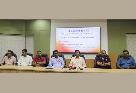 Prof. V. Kamakoti (C), Director, IIT Madras, addressing a press conference on NEP 2020 in the campus on 18th June 2023