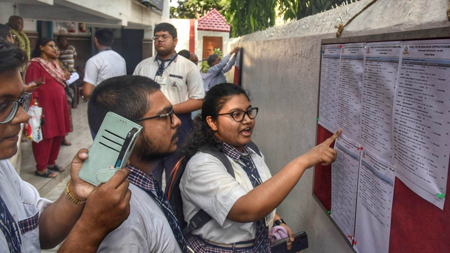 Students checking ICSE exam results in Kolkata