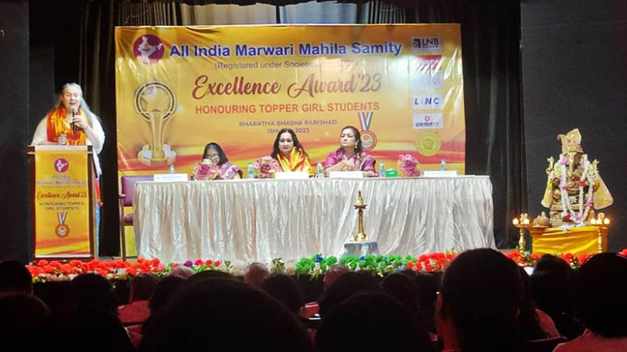 US consul general Melinda Pavek addresses the gathering at Excellence Award 2023 organised by All India Marwari Mahila Samiti in Kolkata